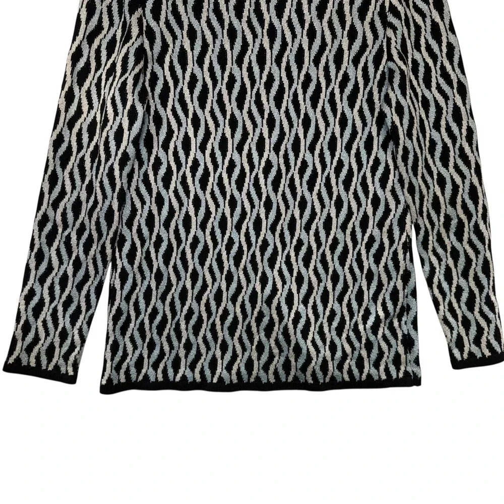 St John‎ Knit Cardigan Sweater Blue Black Geometric Old Money Vintage Size 6